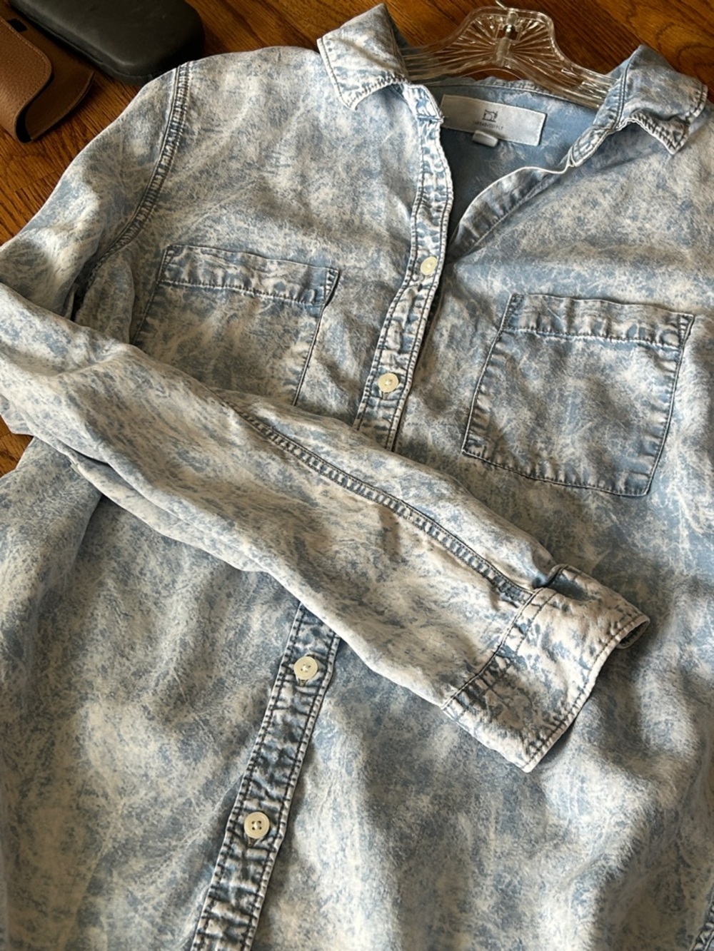 Acid Wash Light Blue Denim Button-Up Shirt - Picture 6 of 8